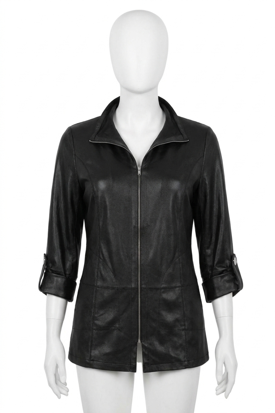 NEW ANGEL roll sleeve zip jacket in black